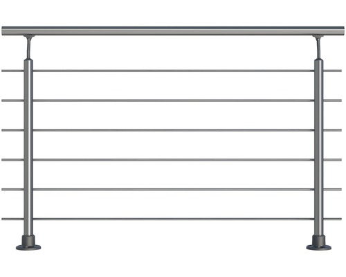 Set complet de balustrade Pertura aluminium pour montage au sol avec six barres en acier inoxydable (136)