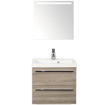 Badmöbel-Set Seville 60 cm mit Waschtisch und Spiegel mit LED-Beleuchtung Eiche grau-thumb-0
