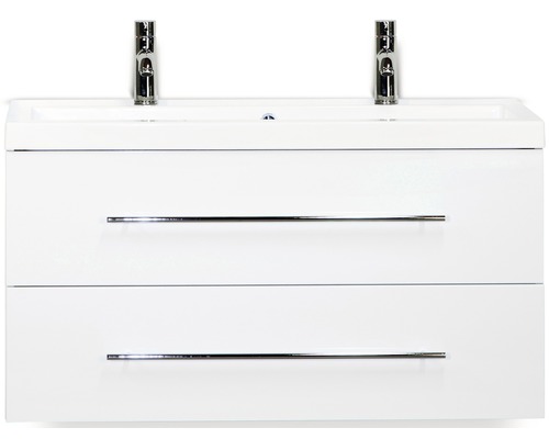 Ensemble de meubles de salle de bains Straight blanc haute brillance 100x40 cm, 2 tiroirs et lavabo