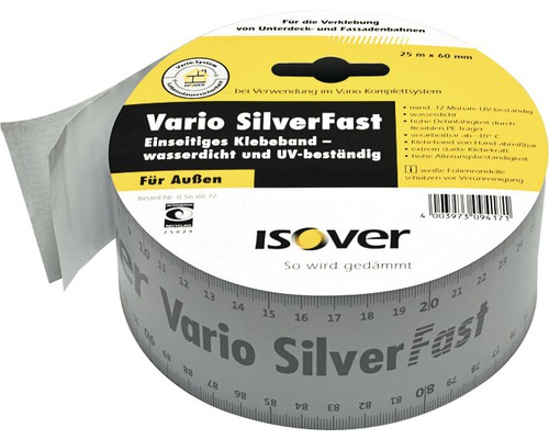 Ruban adhésif ISOVER Vario SilverFast simple face pour l'extérieur 25 m x 60 mm