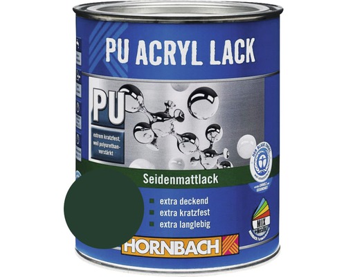 Laque couleur PU HORNBACH laque acrylique mate satinée RAL 6005 vert mousse 750 ml