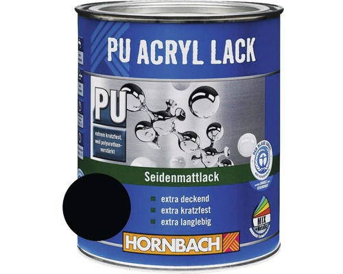 Laque couleur PU HORNBACH laque acrylique mate satinée RAL 9005 noir foncé 750 ml