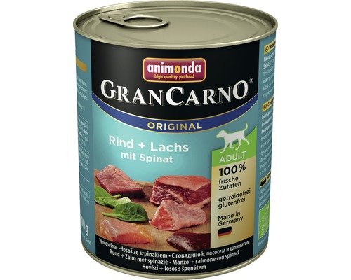 Hundefutter nass animonda Gran Carno Original Adult Rind + Lachs mit Spinat 800 g