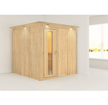Sauna modulaire Karibu Rodina sans poêle avec couronne et porte en bois avec verre isolant isolé thermiquement-thumb-0
