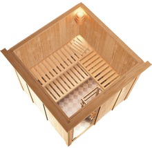 Sauna modulaire Karibu Rodina sans poêle avec couronne et porte en bois avec verre isolant isolé thermiquement-thumb-3